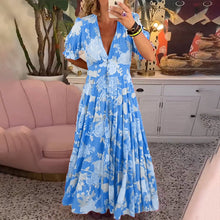 Load image into Gallery viewer, Floral Pattern Pocket Dress with V-neckline