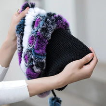Load image into Gallery viewer, Warm Flowers Striped Real Rex Rabbit Fur Hats