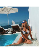 Load image into Gallery viewer, Spaghetti Strap Drawstring Letters Bikini