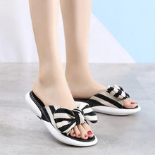 Load image into Gallery viewer, Fashion Open Toe Wedges Bowties Stripe Slides Slippers