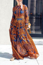 Load image into Gallery viewer, Best Chiffon Print Long-Sleeved Vintage Maxi Dress