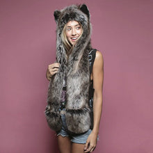 Load image into Gallery viewer, 3 in 1 Furry Hooded Scarf with Paws and Ears