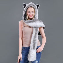 Load image into Gallery viewer, 3 in 1 Furry Hooded Scarf with Paws and Ears