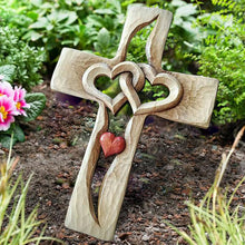 Load image into Gallery viewer, Carved Wooden Cross - Intertwined Hearts