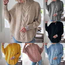 Load image into Gallery viewer, High Neck Cable Knit Rounded Hem Sweater
