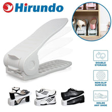 Load image into Gallery viewer, Hirundo Adjustable Shoe Rack Space Saver (White/Black)