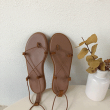 Load image into Gallery viewer, Toe Post Lace-Up Flat Sandals