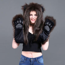 Load image into Gallery viewer, 3 in 1 Furry Hooded Scarf with Paws and Ears