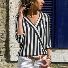Load image into Gallery viewer, Women Shirt V-neck Striped Print Blouse