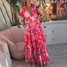 Load image into Gallery viewer, Floral Pattern Pocket Dress with V-neckline