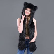 Load image into Gallery viewer, 3 in 1 Furry Hooded Scarf with Paws and Ears