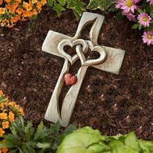 Load image into Gallery viewer, Carved Wooden Cross - Intertwined Hearts