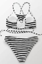 Load image into Gallery viewer, Black Stripe Lace-Up Bikini.c