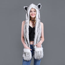 Load image into Gallery viewer, 3 in 1 Furry Hooded Scarf with Paws and Ears