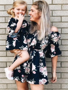 Floral Off Shoulder Mommy And Me Matching Dresses