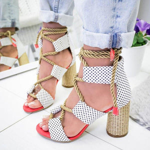 Multi-color Lace-up Heeled Sandals