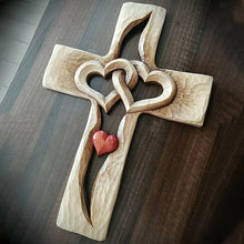 Load image into Gallery viewer, Carved Wooden Cross - Intertwined Hearts