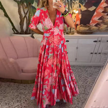 Load image into Gallery viewer, Floral Pattern Pocket Dress with V-neckline