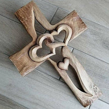 Load image into Gallery viewer, Carved Wooden Cross - Intertwined Hearts