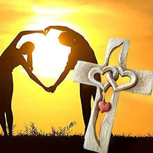 Load image into Gallery viewer, Carved Wooden Cross - Intertwined Hearts