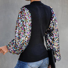Load image into Gallery viewer, Half Turtle Neck Sequins Blouse