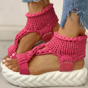 Woven fabric thick sole sandals