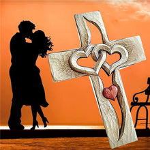 Load image into Gallery viewer, Carved Wooden Cross - Intertwined Hearts