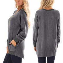 Load image into Gallery viewer, Womens Casual Color Block Long Sleeve Round Neck Pocket T Shirts