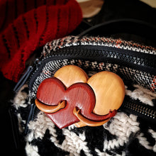 Load image into Gallery viewer, Loving Hearts Wood Intarsia Pinback Button