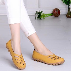 Hollow-Out Split Leather Slip-On Women's Flats