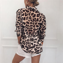 Load image into Gallery viewer, Women Long Sleeve Sexy Leopard Print Turn Down Collar Blouse
