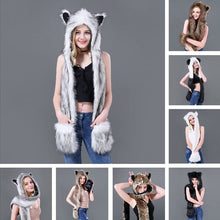 Load image into Gallery viewer, 3 in 1 Furry Hooded Scarf with Paws and Ears