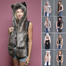 Load image into Gallery viewer, 3 in 1 Furry Hooded Scarf with Paws and Ears