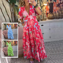 Load image into Gallery viewer, Floral Pattern Pocket Dress with V-neckline