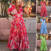 Load image into Gallery viewer, Floral Pattern Pocket Dress with V-neckline