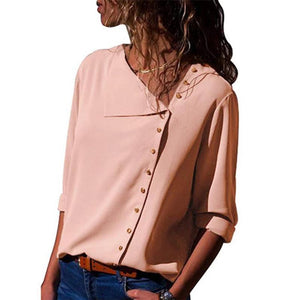 Women Skew Collar Solid Office Casual Blouse