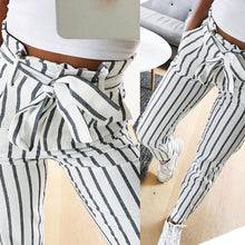 Load image into Gallery viewer, Women Striped Long Tie High Waist Ladies Pants