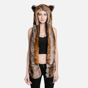 3 in 1 Furry Hooded Scarf with Paws and Ears